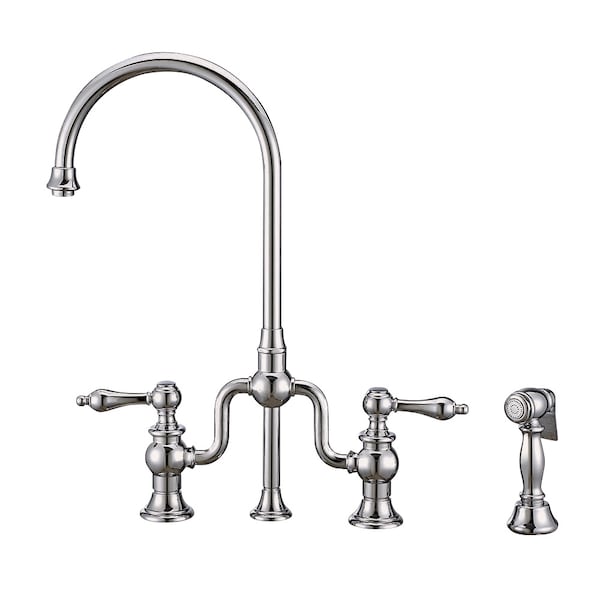 Whitehaus Bridge Faucet W/ Gooseneck Swivel Spout, Lvr Handles And Brass Side Spr WHTTSLV3-9773-NT-C - main